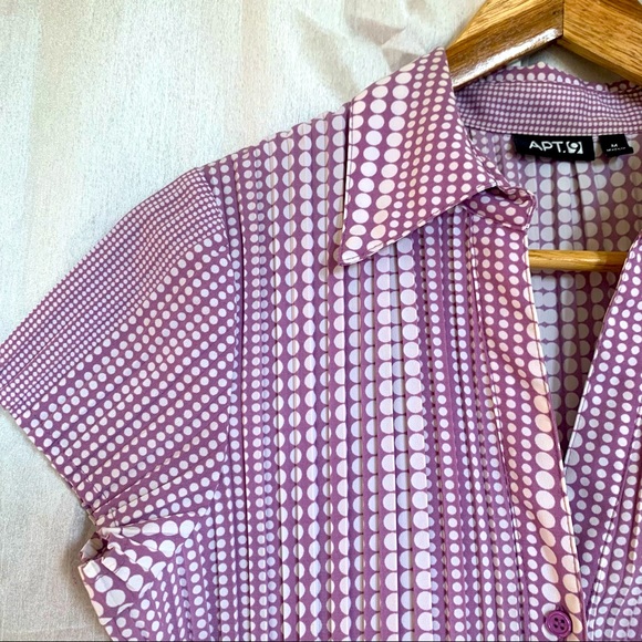 Apt. 9 Tops - Apt. 9 Short-sleeve Button-down Stretch Lavender/ White Dots Blouse Top Medium